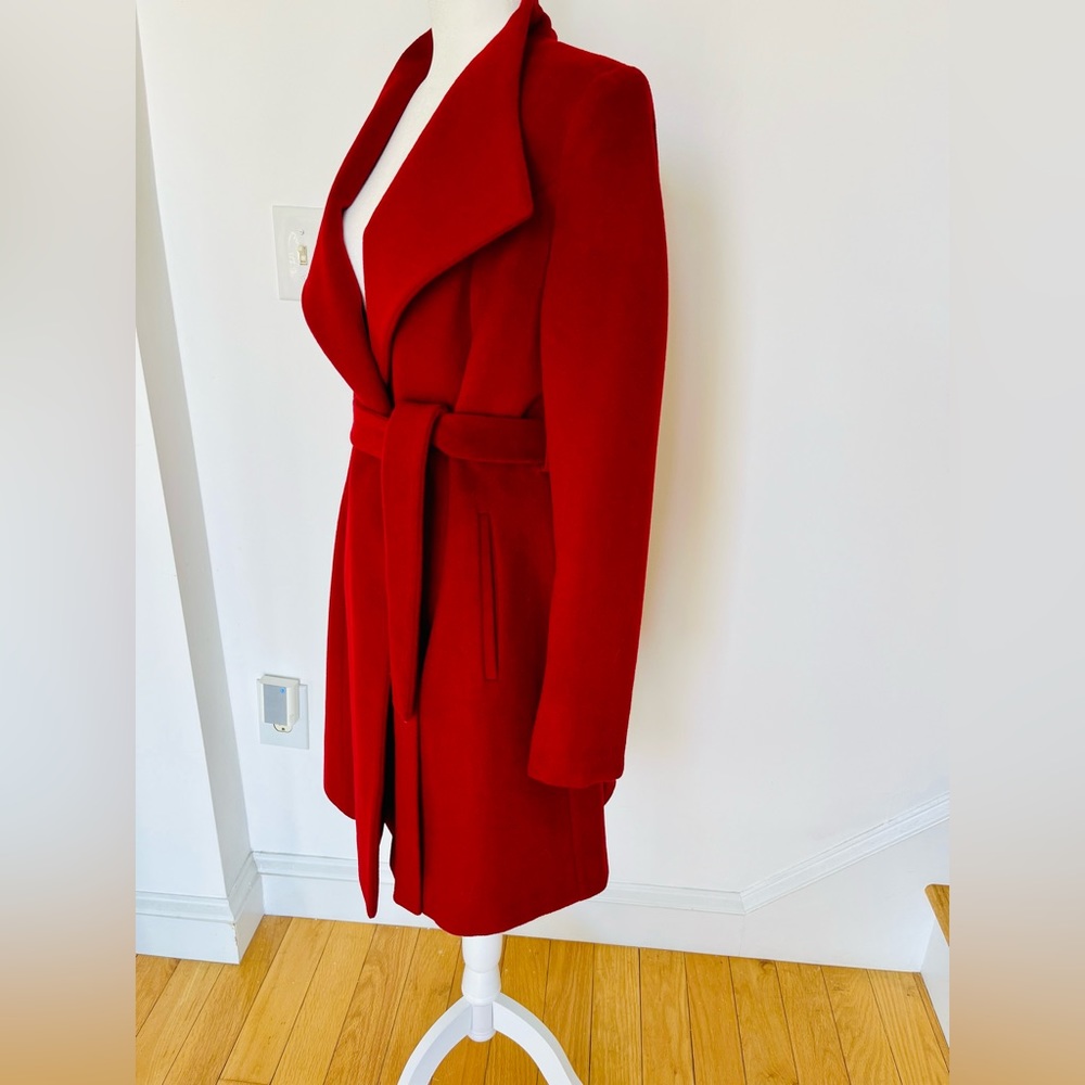 Michael by Michael Kors Missy Asymmetrical Belted Wool Blend Coat in Red